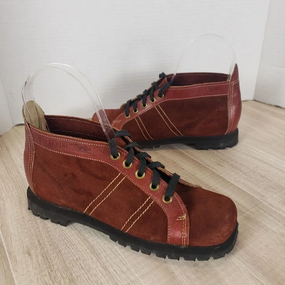 Vtg Women's Wolverine Leather Suede Red Ankle Boots Size 6